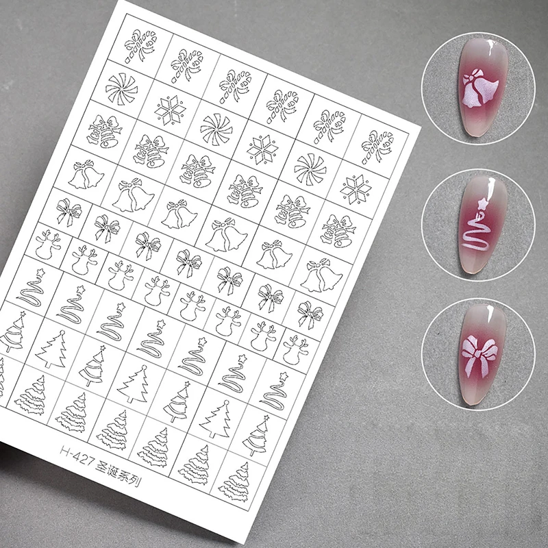 Airbrush French Manicure Tips Airbrush Stencil For Nails Winter Snowflake Snow Tree Christmas Decors Hollow Nail Stickers