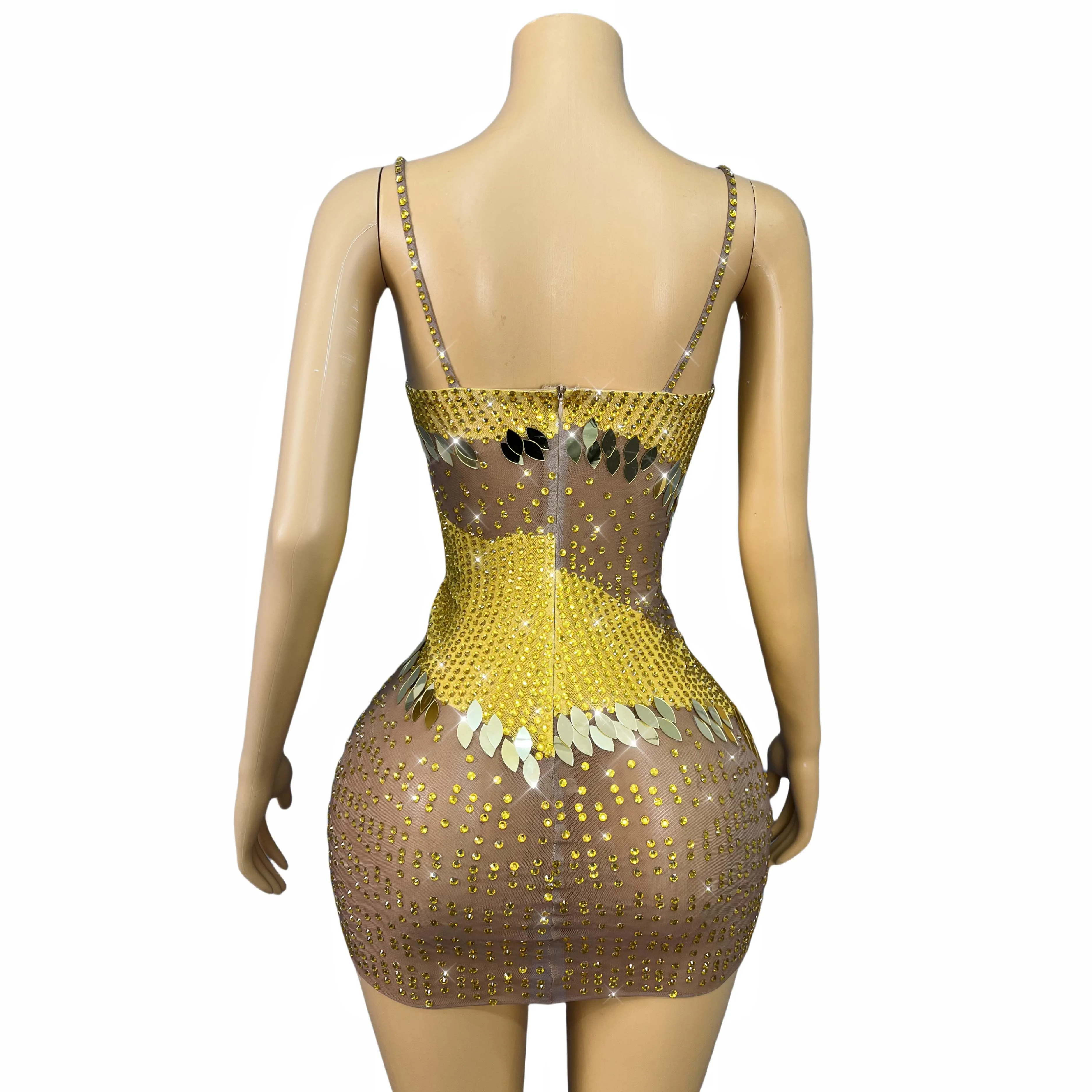 New Designed Twinkling Rhinestones Mirrors Trim fit Suspender Dress Women Party Celebrate Show Fashion Outfit Stage CostumeEyuye