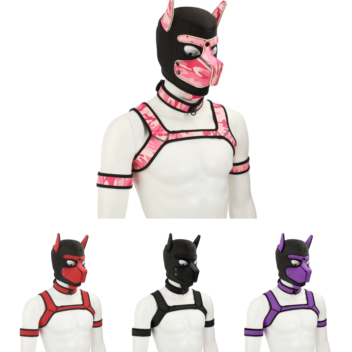 

4Pcs Many Colors Padded Rubber Full Head Hood Mask with Collar for Dog Roleplay Accessories Padded Puppy Cosplay Exotic Costumes