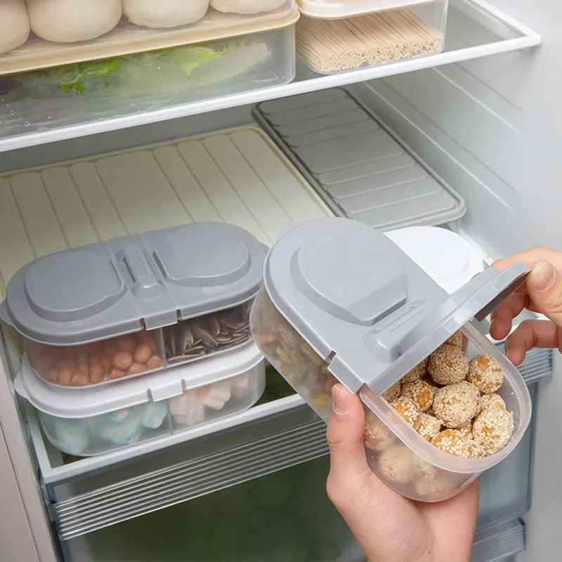 Contenedor de Almacenamiento de Alimentos con Doble Compartimento y Tapa, Recipiente Hermético de Plástico con Tapa Abatible para Guardar Cereales en la Cocina
