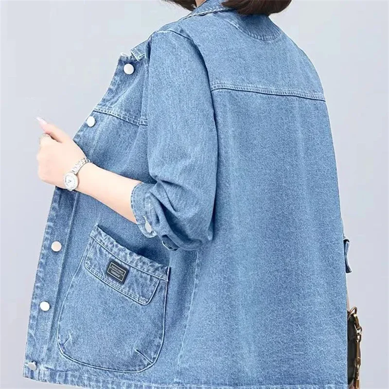 

Jeans Jacket Women's Spring Autumn New Casual Denim Coat Large Size Middle-Aged Mother Short Cowboy Outwear Ladies Overcoat Tops