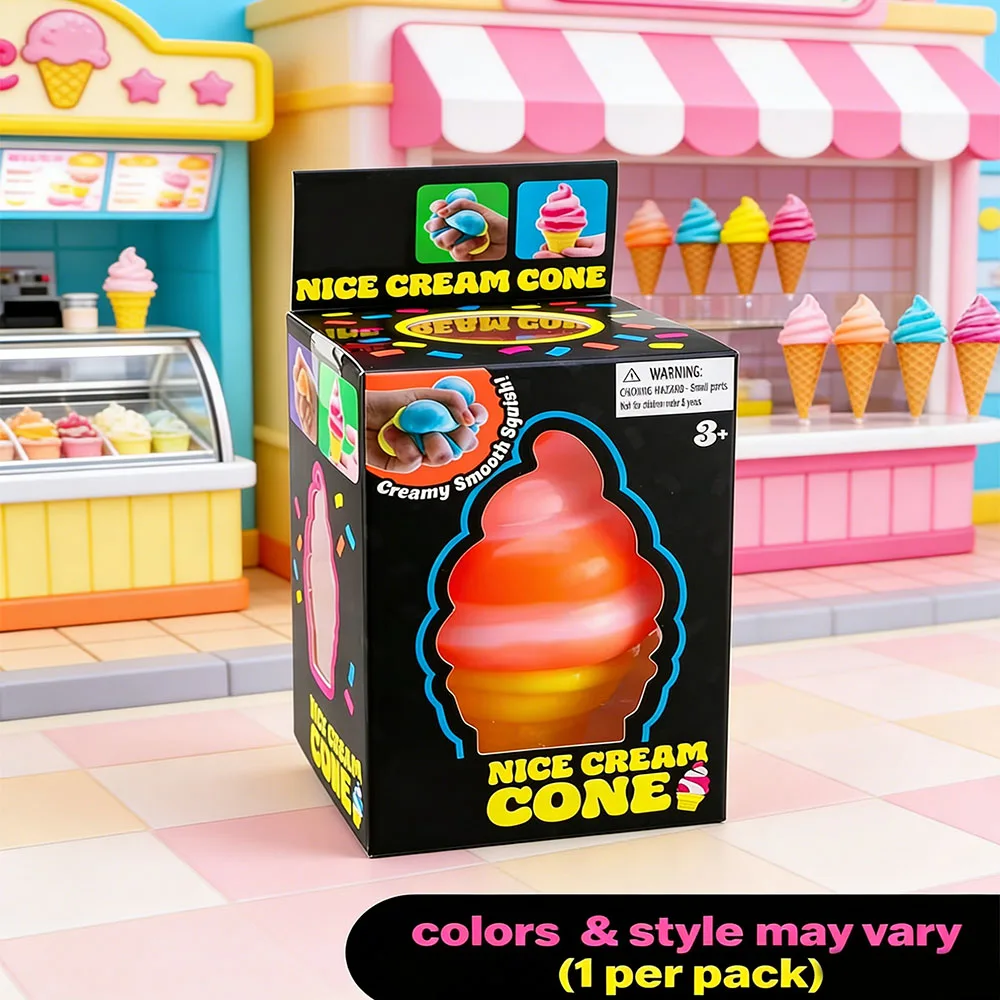 Nee-doh Nice Cream Cone, Juguete Sensorial Antiestrés con Forma de Cono de Helado Colorido, Herramienta para la Ansiedad y la Concentración para Adultos y Niños