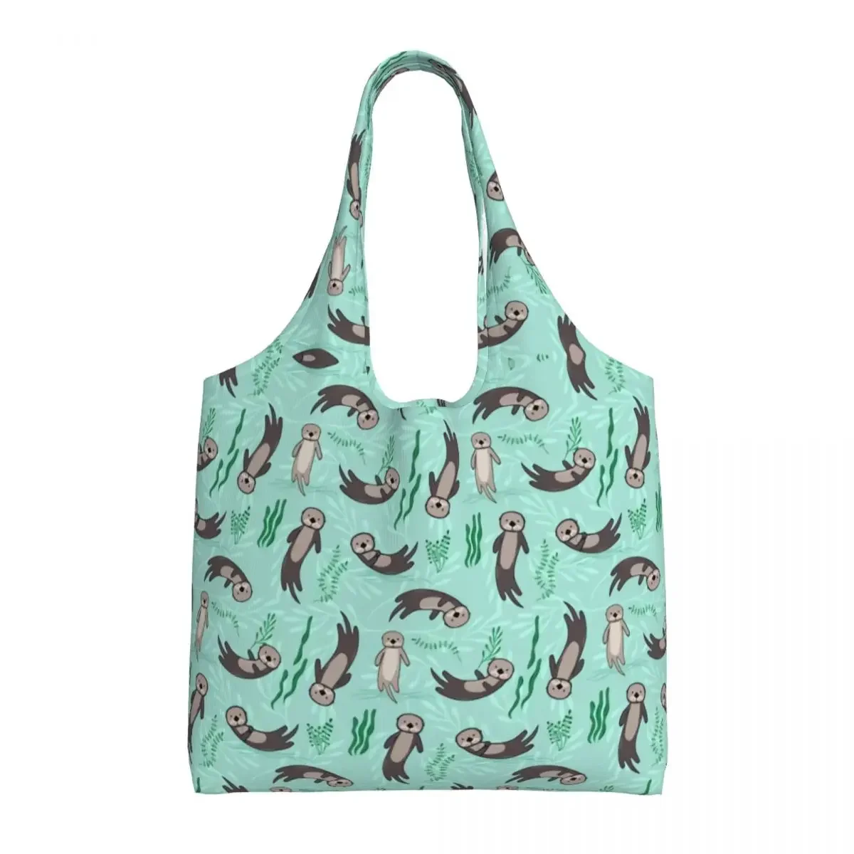 Funny Cute Otter Water Pattern Shopping Tote Bag Reusable Canvas Grocery Shoulder Shopper Bags Photography Handbag