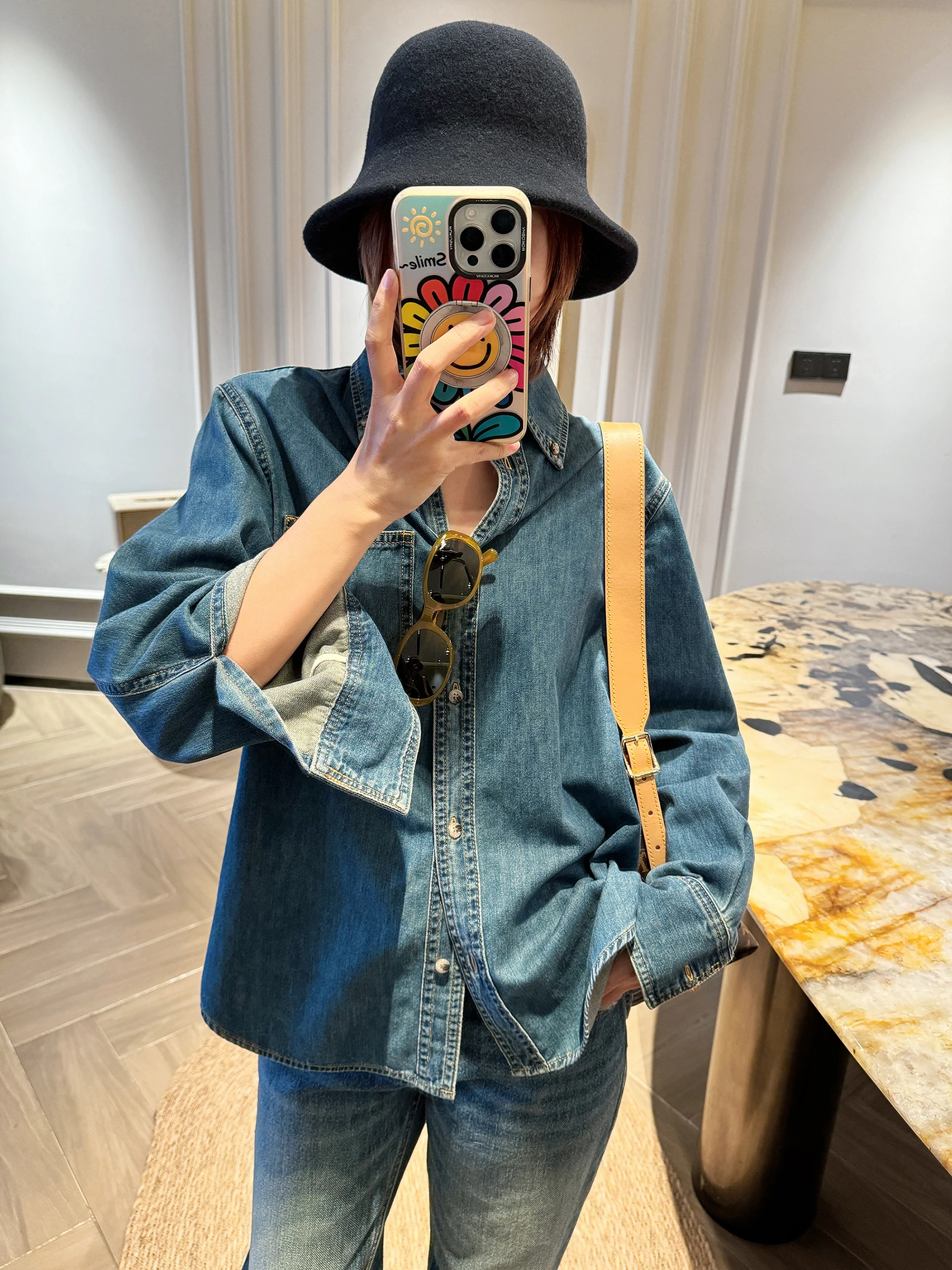 

Soft Comfortable Denim irt Women's Loose Casual Collar Long Sve Layering irt Breathable Cotton Knitted Daily Wear