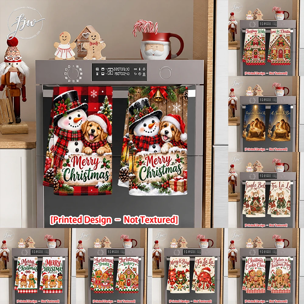 2pc Christmas Kitchen Towels Set Dish Towels for Xmas Home Decor & Cooking Prep