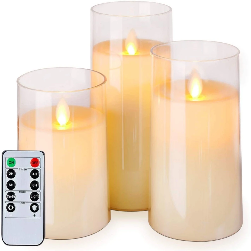 

3pcs Remote Control Timer LED Electronic Candle Lights Flameless Candle Paraffin Wax LED Candle Set For Wedding Christmas Decor