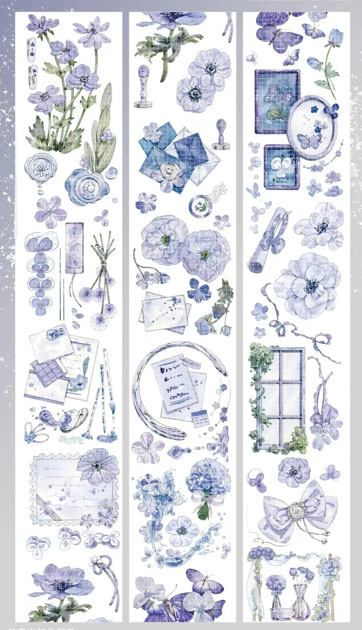 

Pastel Blue & Purple Holographic PET Tape - Rose, Butterfly & Frame Journal Decor