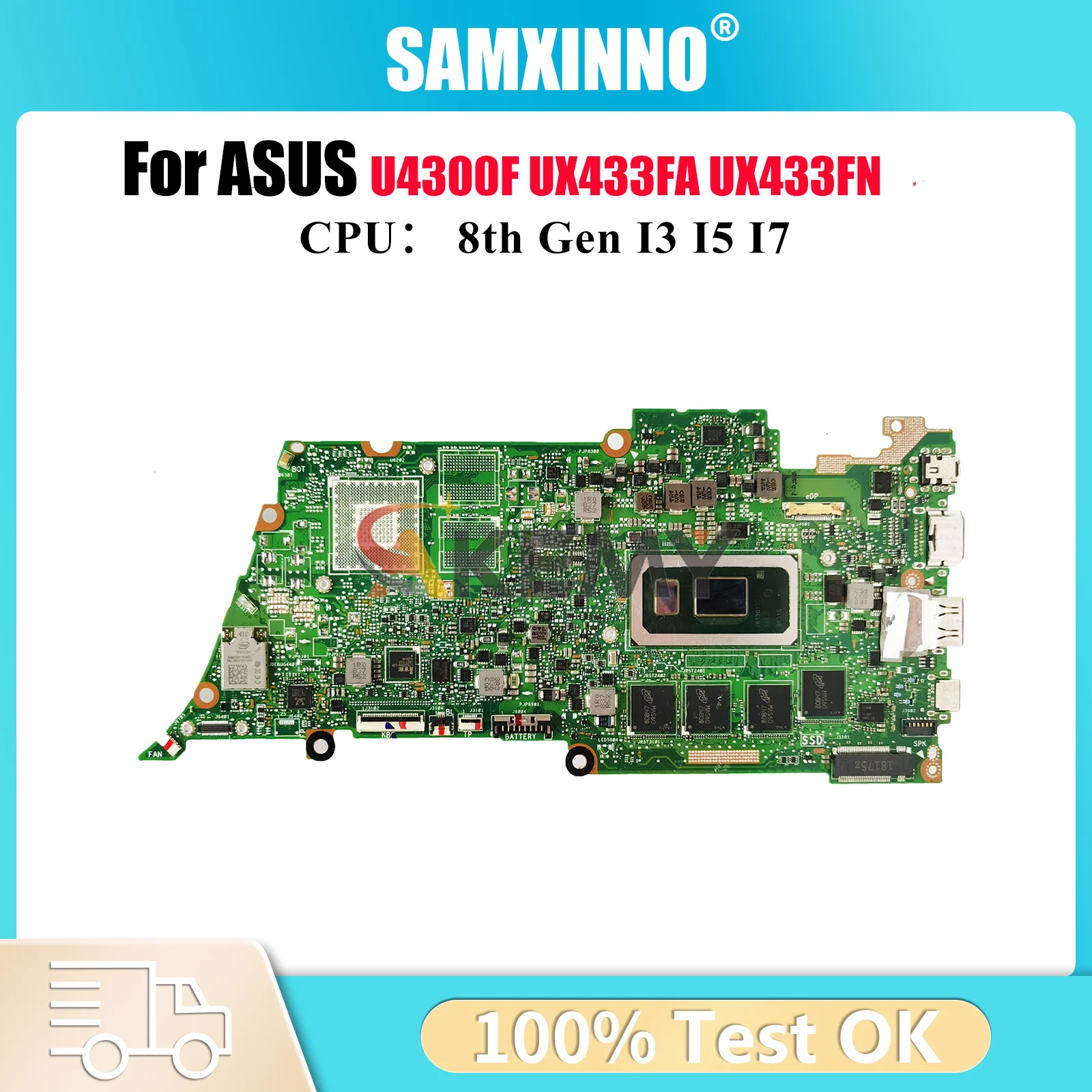 

UX433FA Материнская плата для ноутбука ASUS ZenBook UX433FN UX433FA UX433F U4300F Материнская плата для ноутбука с процессором I3 I5 I7 100% тестирование OK stk