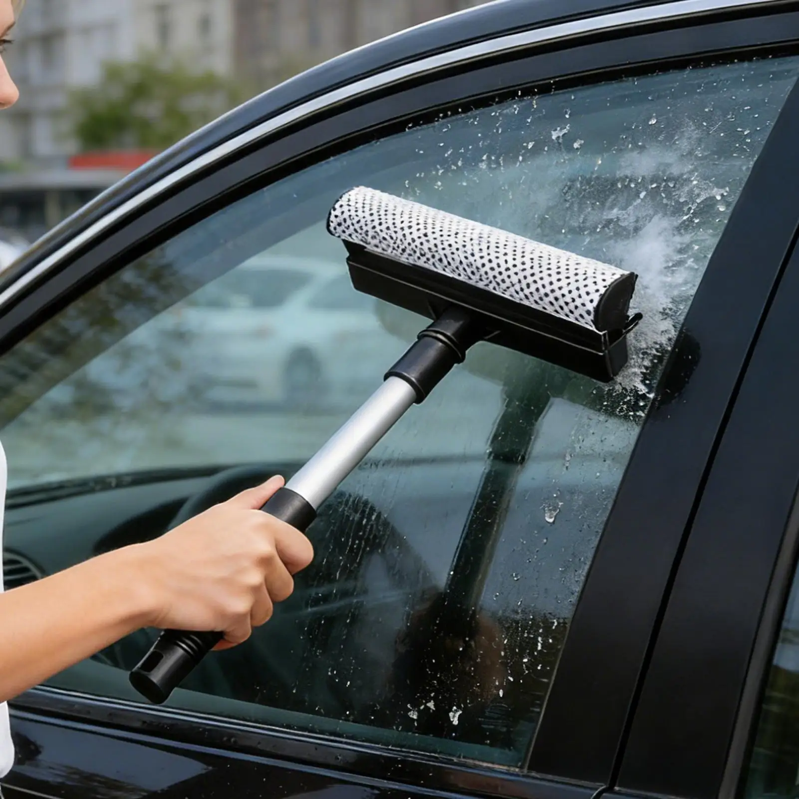 Car cleaning brush with Removable sponge Windshield Extendable Sponge Squeegee Scrubber Defogger Windshield Cleaner Glass Wiper