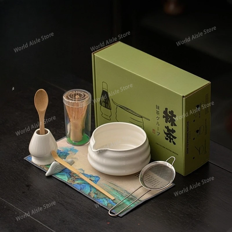 Matcha Mixer Set Whisk Teaware Kit, Ceramic Cha Bowl with Mouth and Matchas Mixer Set Matcha Sets Accessory