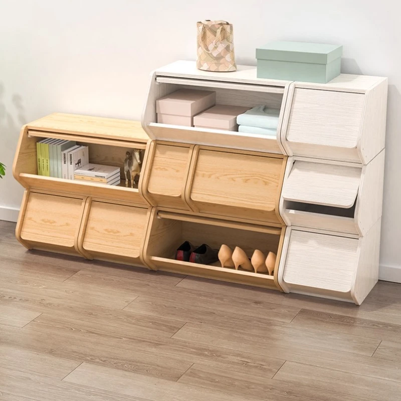 Wooden Multi-Function Storage Cabinet - Stackable Organizer for Bedroom/Living Room, Toy & Snack Shelf 10kg Load-Bearing