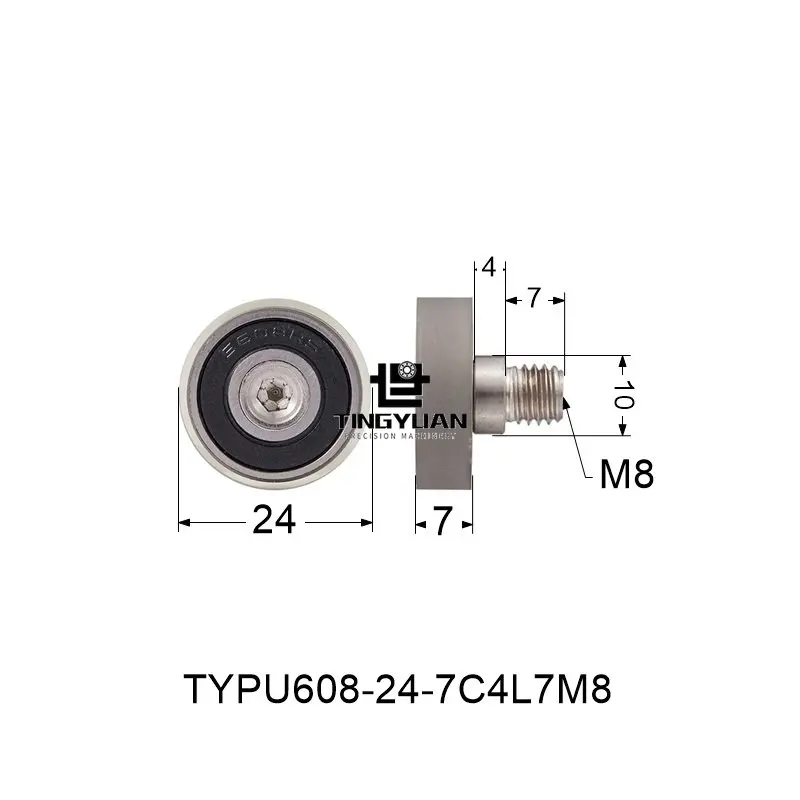 Polyurethane Roller TYPU608-24-7mm  Flat Type ID8 OD24 TPU 1pcs  Transparency Wheel Roller Pulley With 304 Screws  Guide Wheel