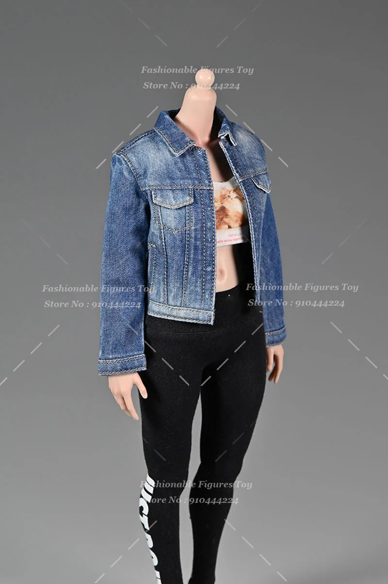 1/6 Women Soldier Coat Vintage Long Sleeve Short Lapel Jeans Jacket Streetwears Denim Outfits Fit 12Inch Action Figure Model