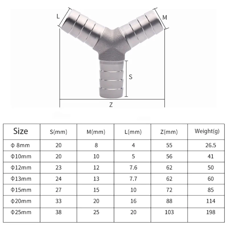 1PCS 304 Stainless Steel Barb Tee Connector, 3 Way Hose Fitting for 10/15/20/25mm ID Soft Tube, Water Pipe Garden Hose Adapter
