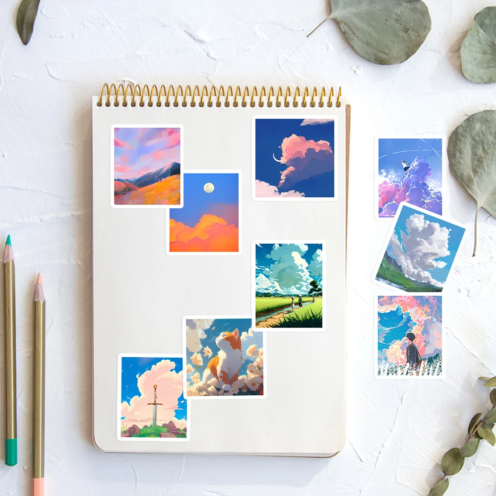 ملصقات توضيحية جميلة لسحب غروب الشمس فنون DIY ألعاب أطفال هدية ملصق مزخرف لزجاجات الكمبيوتر المحمول القصاصات المقاومة للماء #4