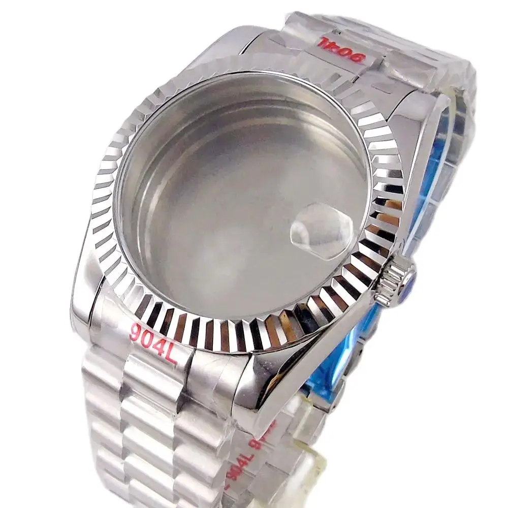 36mm 39mm Waterproof Silver Fluted Curved Watch Case for NH34 NH35 NH36 NH38 NH39 NH70 NH72