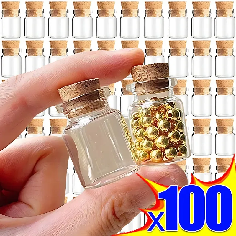 10/100Pcs Mini Clear Glass Bottles with Cork Stopper Message Bottles Party Decor Wishing Drifting Bottle DIY Jars Vials Gifts