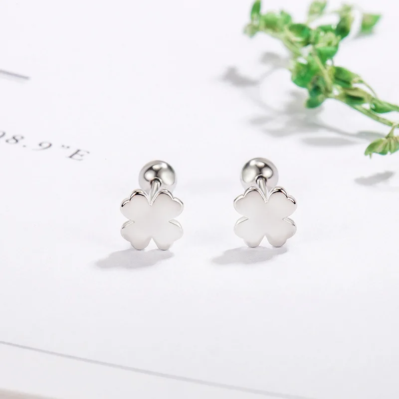 Sterling Silver Color Simple Lucky Leaf Ear-Sticks Women's Earrings Fashion Jewelry 2096