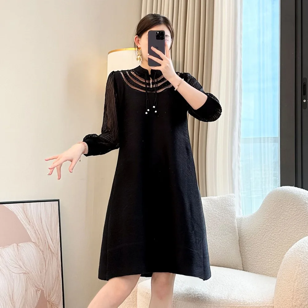 

Miyake Pleated Temperament Dress 2025 New Loose Pleated Large Size Long Dresses Elegant Pleated Mid Length Dress Female Fashion