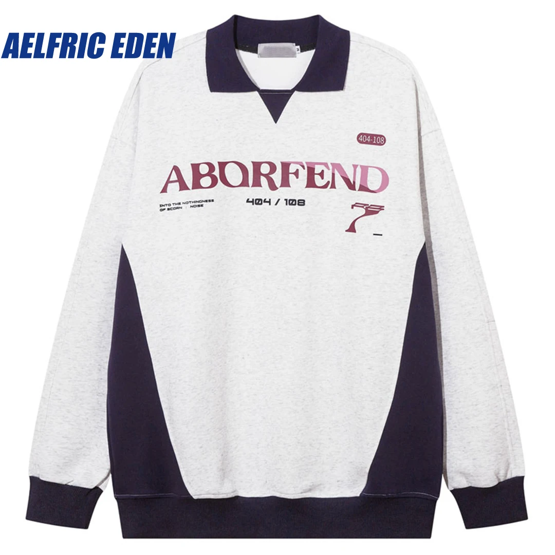 Aelfric Eden Letter Print Retro American Style Patchwork Hip Hop Sports Sweatshirt Harajuku Oversized Hoodie Pullover Streetwear