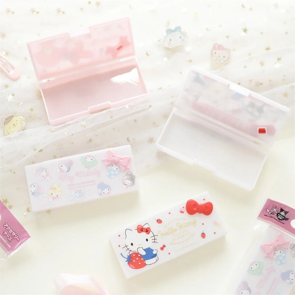 Genuine Hello Kitty Storage Box Sanrio Kt Cat Melody Mini Portable Cotton Swabs Hair Clip Dental Floss Organzier Boxes Girl Gift