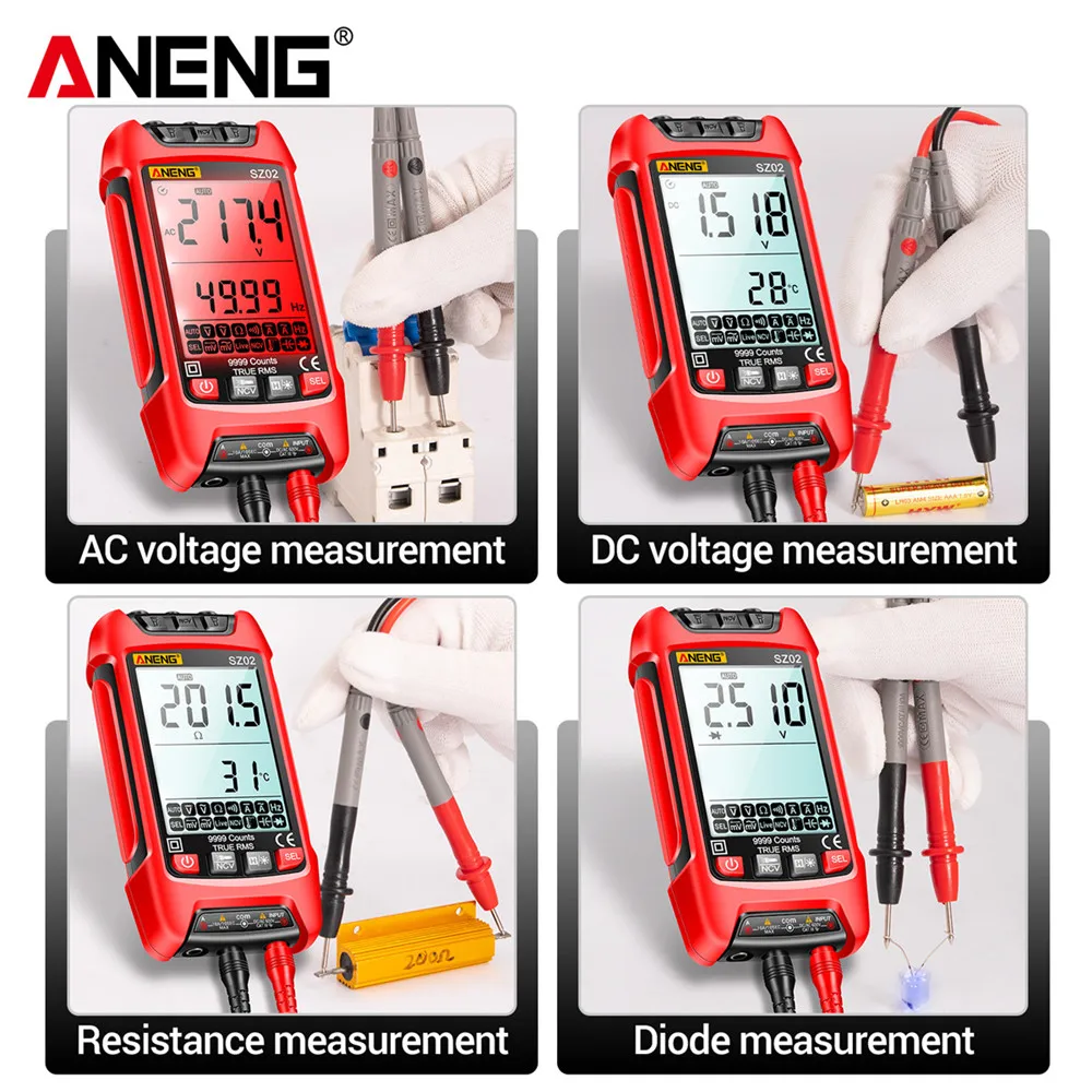 ANENG SZ02 Digital Multimeter 9999 Counts True RMS Handheld Auto Electrical Capacitance DC AC Voltage Current Meter Temp Testers