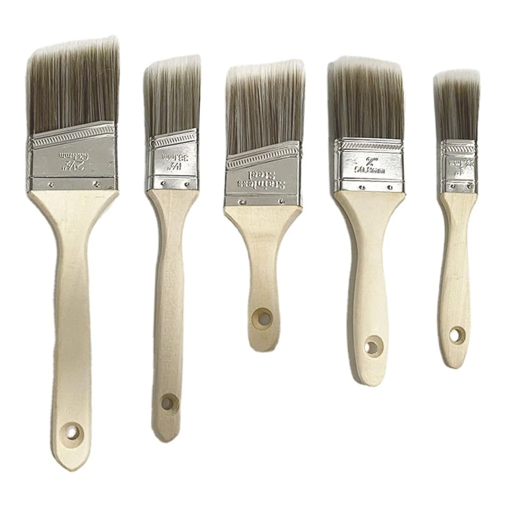 5Pcs Paint Brush Set White Coffee-colored Paint Long-handled Bevel Art-specific Nylon Brushes for Barbecues and Marine Use