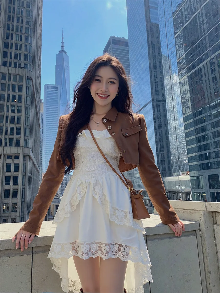 فستان نسائي على شكل حرف A برباط حافة منتفخة أرجواني ناعم وأحزمة خفيفة الوزن متدفقة غير متناظرة كتلة ألوان عرقية يابانية #2