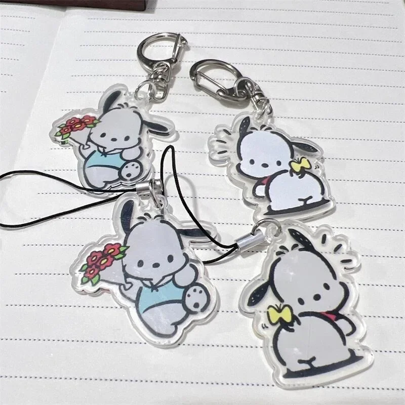 Sanrio Pochacco llavero de decoración, figura de acción de Anime, lindo juguete Q, figuras de coche, bolsa de escritorio, modelo de decoración, regalo de cumpleaños para niños