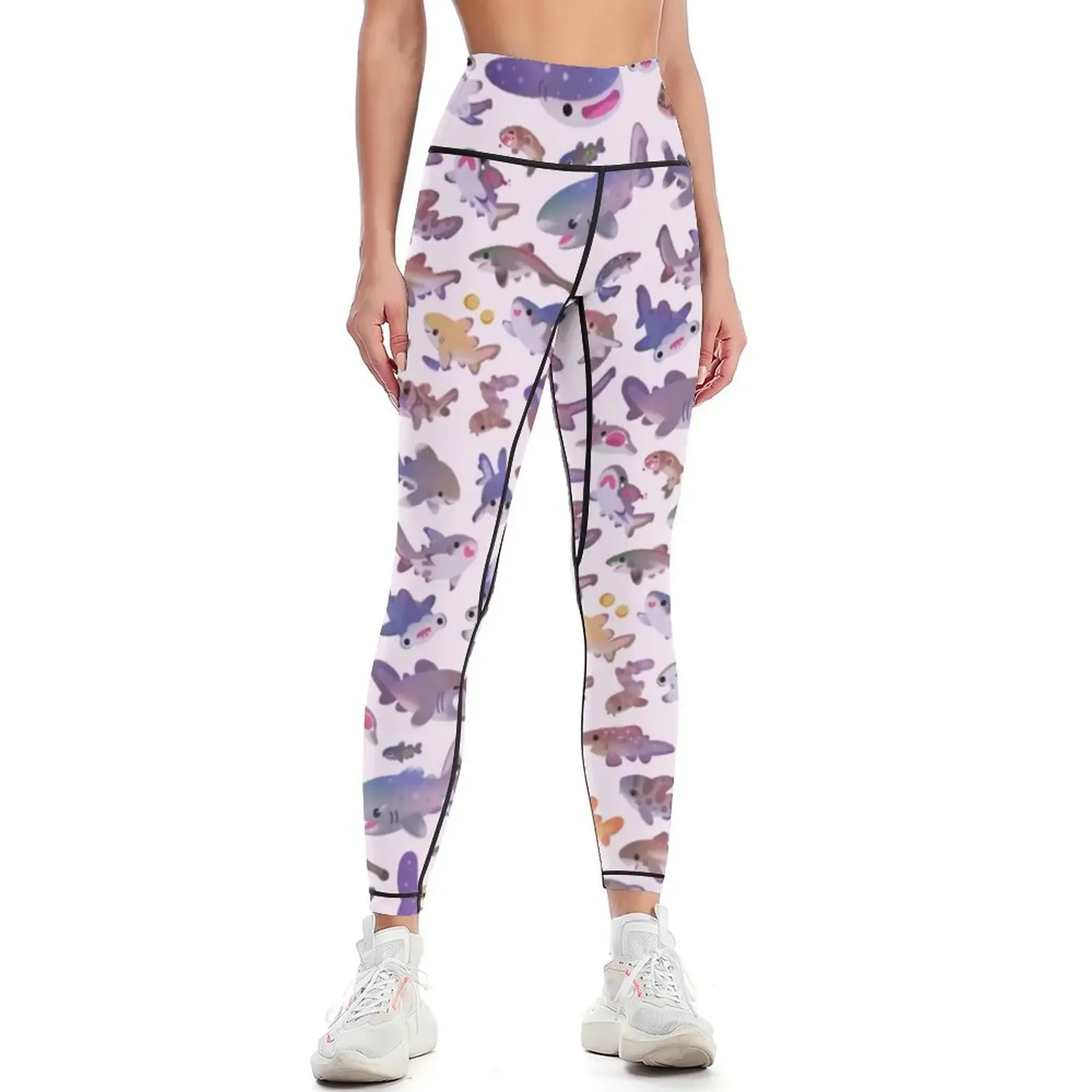 

Shark day2 - name or bright bg version Leggings Clothing fitness sporty woman gym Sweatpants gym's sportswear Womens Leggings