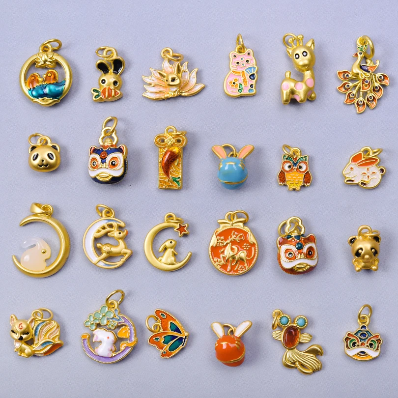 

Random Mix Animal Pendant Fox Deer Panda Moon Rabbit Chinese Gold Color Enamel Charms For Jewelry Making Handmade Charm Material