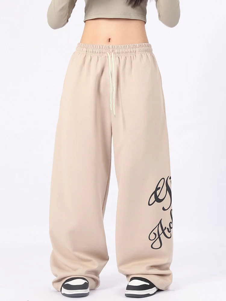 2026 Sommer Streetdance Hip-Hop Sporthose mit Engl-Print, Jazz Weite Beine Freizeithose, Hohe Taille Gerade Hose für Erwachsene/Kinder