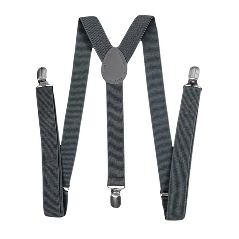 2X Unisex Clip On Suspender Elastic Y-Shape Back Formal Adjustable Braces, Dark Gray