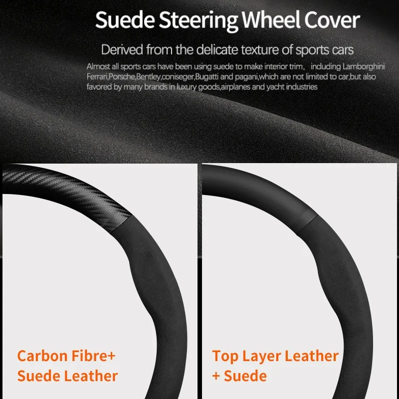 Suede Leather Car Steering Wheel Cover For Peugeot 3008 4008 5008 208 e208 2008 e2008 Carbon Fiber Non-slip Wheel Covers