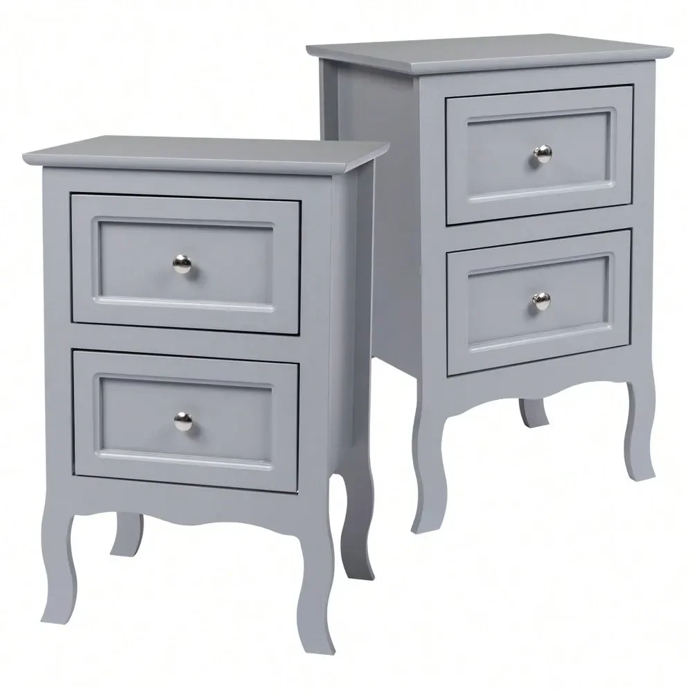 2Pcs Gray Nightstand with 2 Drawers, Density Board Bedside Table for Bedroom