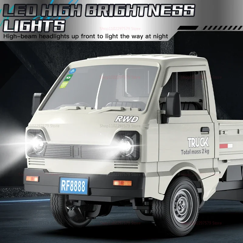 Novo carro de controle remoto kf21 1:16 2.4ghz simula caminhões de deriva e escalada com spray e luzes led brinquedo para crianças meninos presente