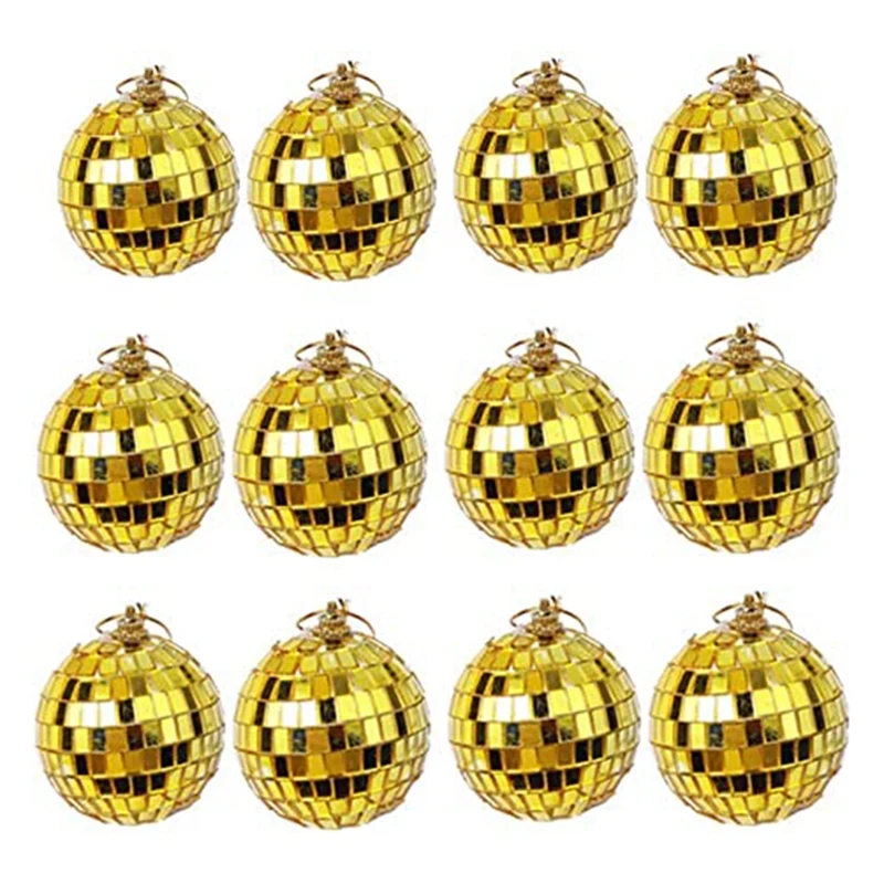 

12-PCS Mirror Disco Hanging Ball Ball Decoration Party Or DJ Lighting Effects Home Decoration, Stage Props (2 Inches, Gold)