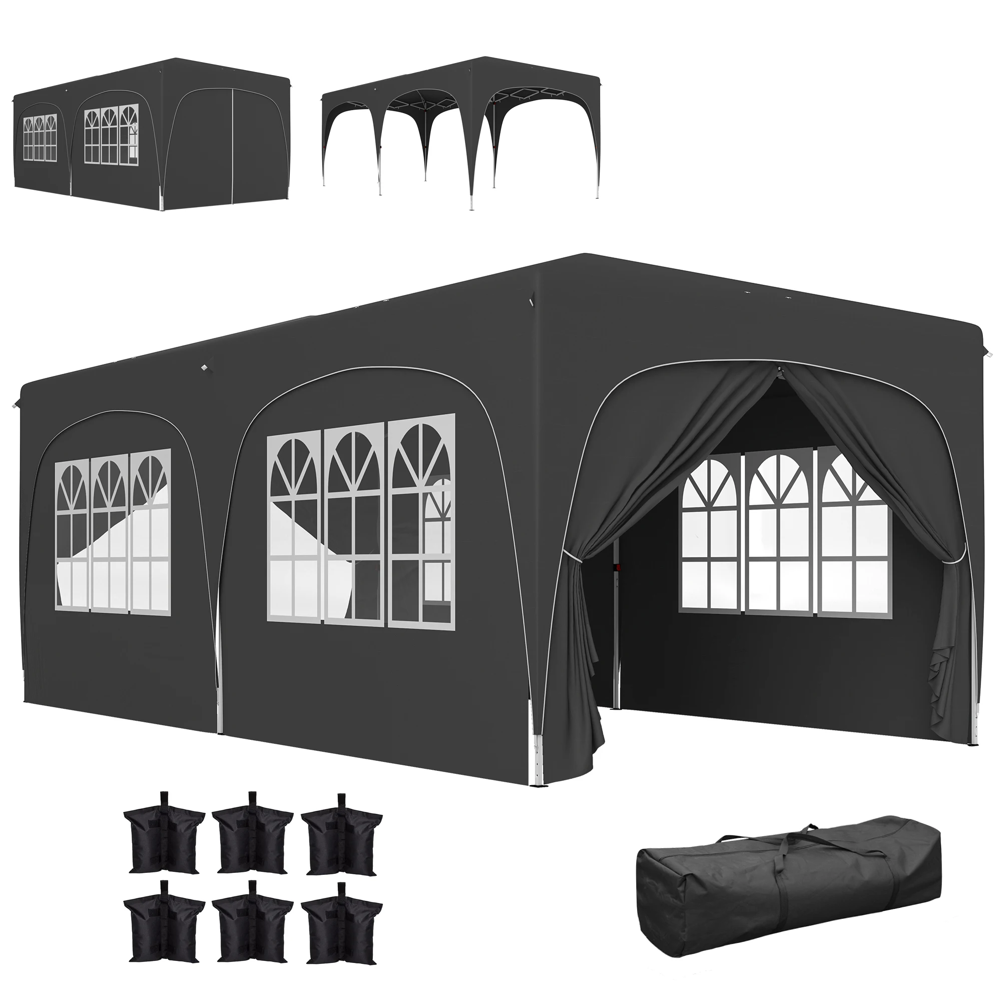 Outsunny Opvouwbare Gazebo Tent 3x6 m met Zijpanelen UPF50+