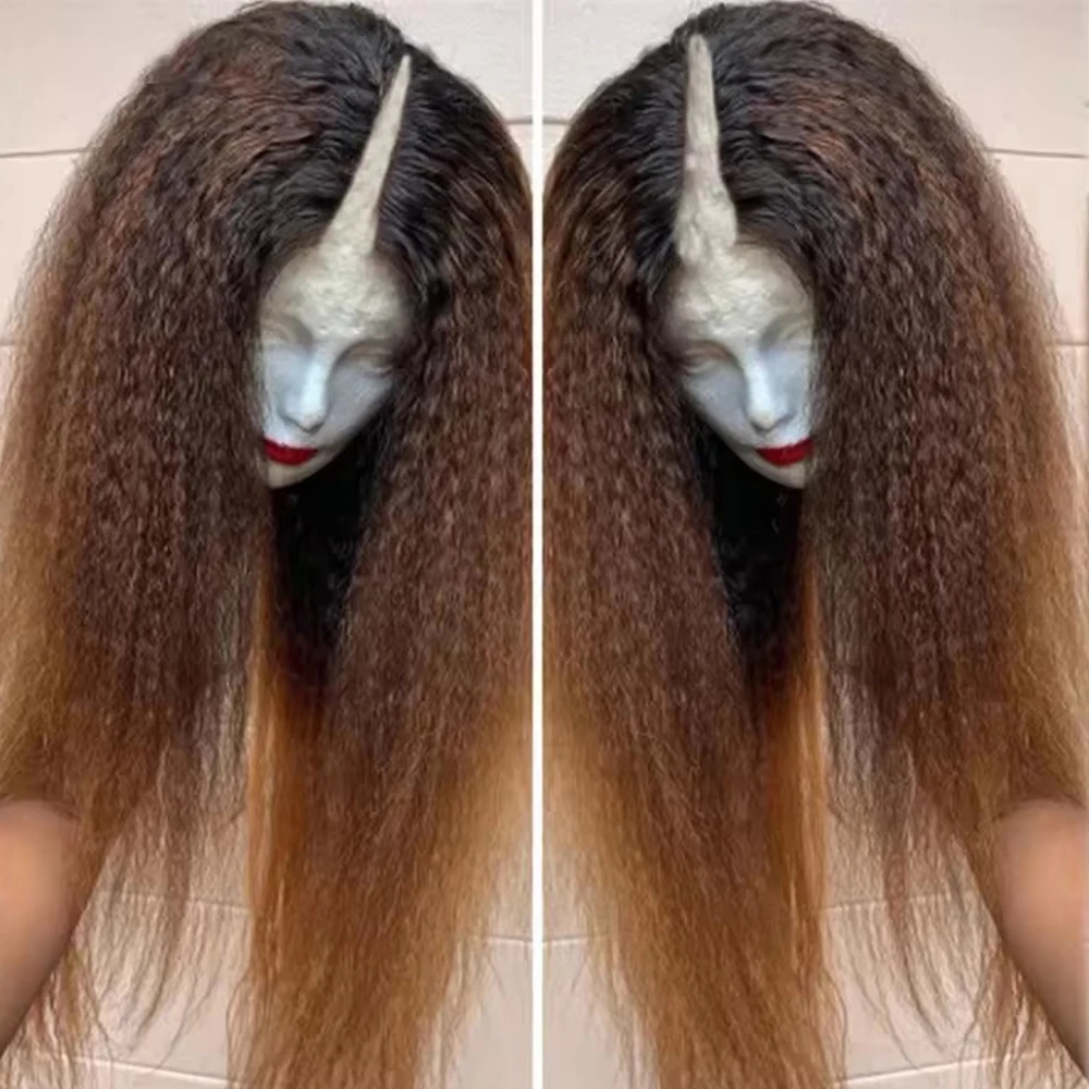 

Ombre Auburn Brown Yaki Straight V Part 100% Human Hair Unprocessed Chestnut Blonde Kinky Straight U Shape None Lace Full End