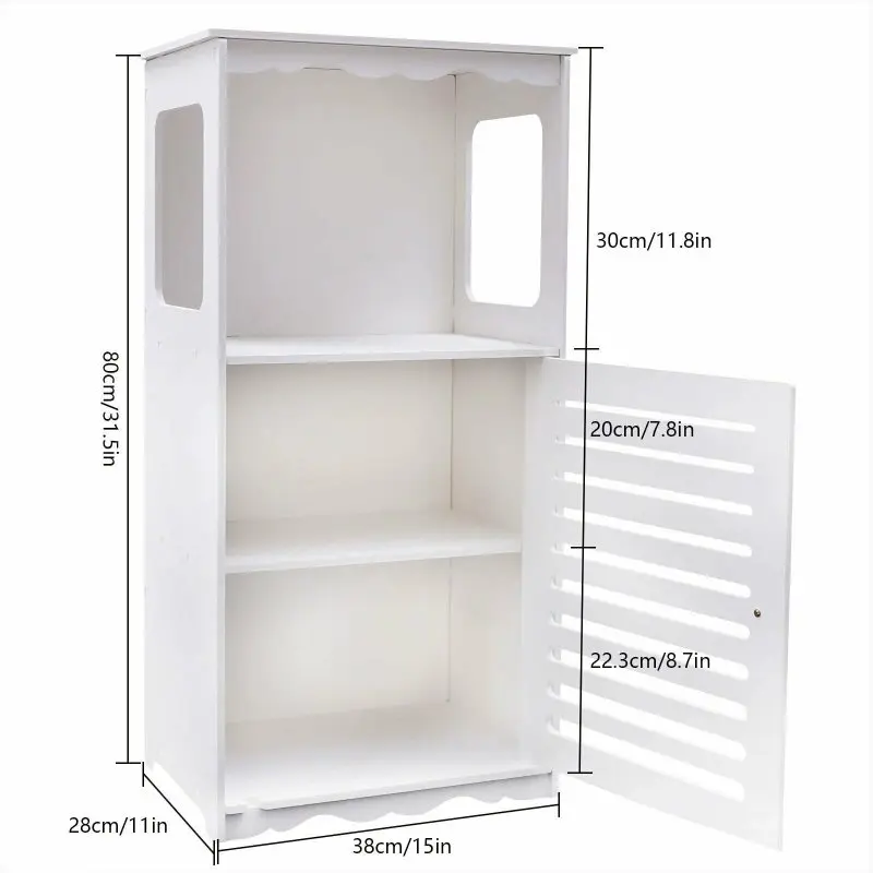 Bathroom Cabinet Wooden Plastic Panel with 1 Open Compartment and Doors 39.5 x 28 x 80 cm Bathroom Storage Organiser White