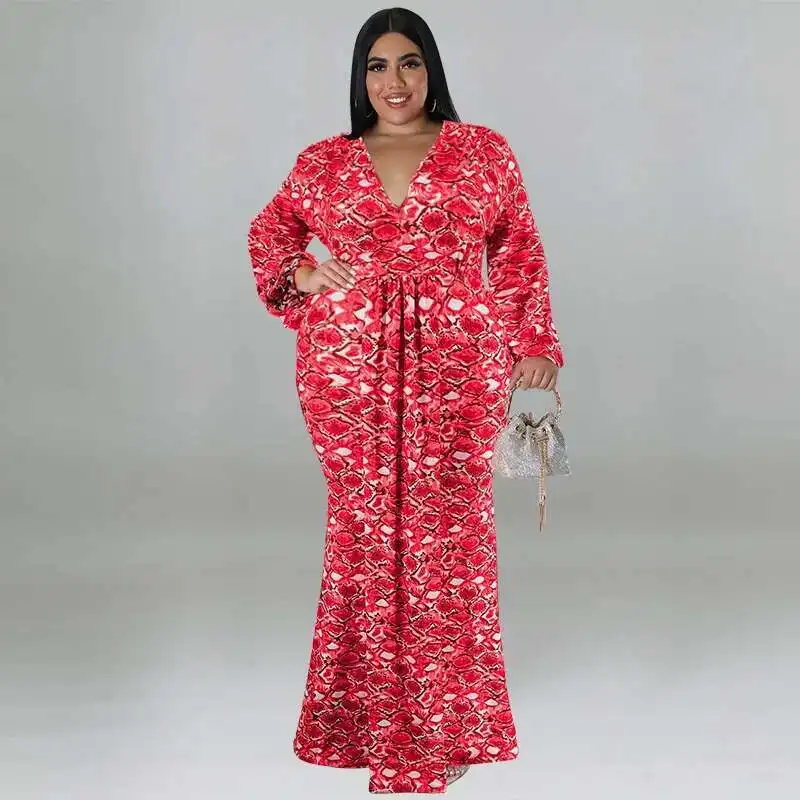 My1038 대형 여성 긴 소매 Fishtail 드레스 랩 엉덩이 인쇄 패션 드레스 새로운 긴 2025 파티 여름 Elegantes 캐주얼 Y2k