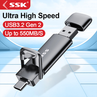 SSK Portable SSD USB Drive 550MB/S High-speed External Solid State Drive 2TB 1TB 2-in-1 Type C USB 3.2 Dual Drive for Laptop Mac