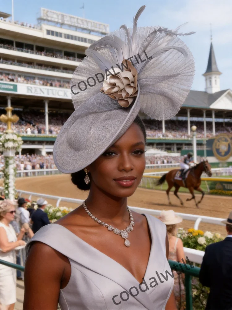 Women Elegant Imitation Sinamay Fascinator Hat, Royal Ascot Tea Party Wedding Headpiece With Feather Flower Hair Accessories view 3