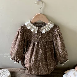 2024 New Autumn 0-24M Baby Girl Clothing Infant Baby Girls Jumpsuit Long Sleeved Cotton Flower Print Toddler Baby Girl Romper