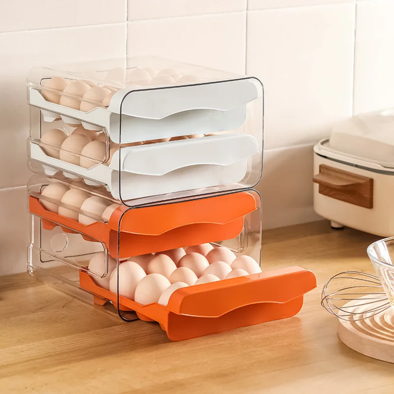 32 Grids Egg Storage Box Refrigerator Transparent Double-Layer Drawer-type Egg Box Container Home Kitchen Egg Holder Organizer