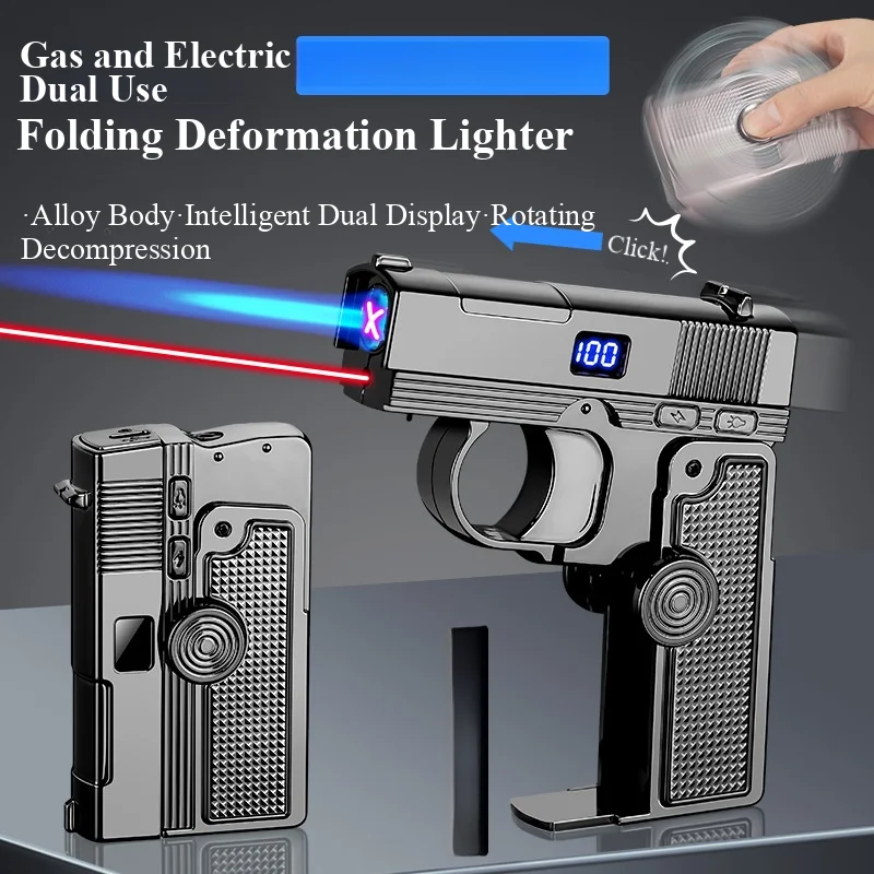 

Multi Functional Folding Deformation Dual Arc Lighter Windproof Straight Forward Creative Decompression Gyro Trendy Play Lighter