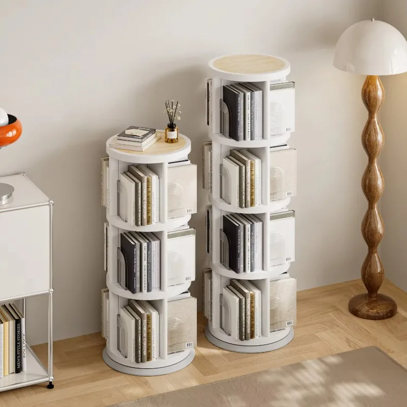 Rotating Book Storage Rack, Mobile Organizer for Kids Room, Stackable Storage Bin, White Book Shelf for Playroom or Nursery