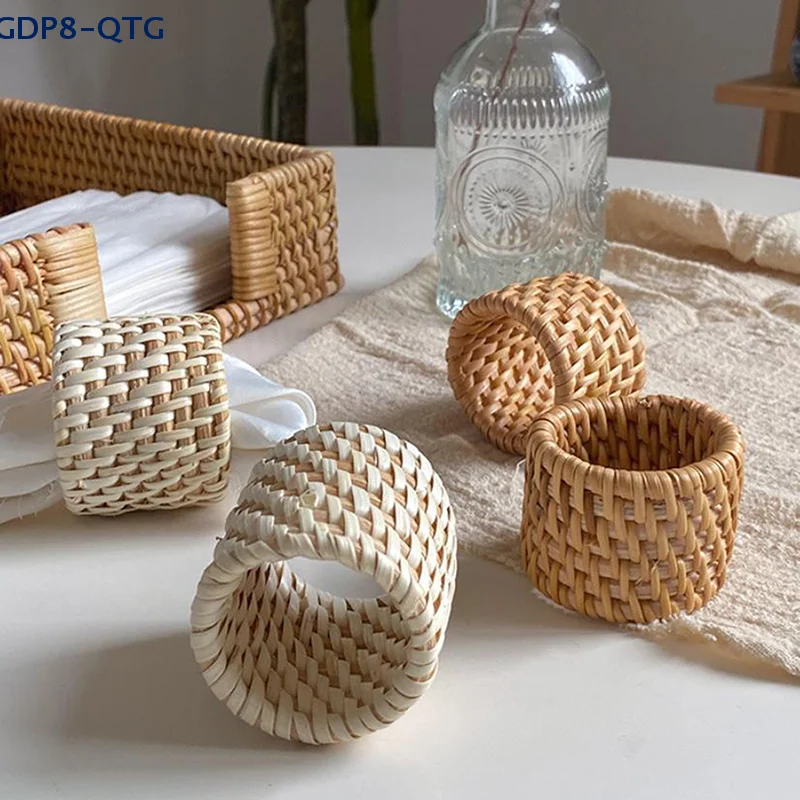 6 Arten Gewebter Handgefertigter Serviettenring Rustikaler Natürlicher Serviettenringhalter Tischdekoration Hölzerner Oster-Rattan-Serviettenring