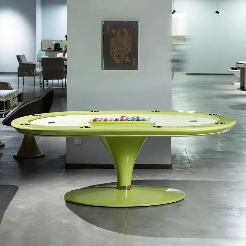 High-End Poker Table, Oval Solid Wood Varnished, 2-in-1 Card and Chip Table, Suitable for Texas Hold'em and Other Card Games