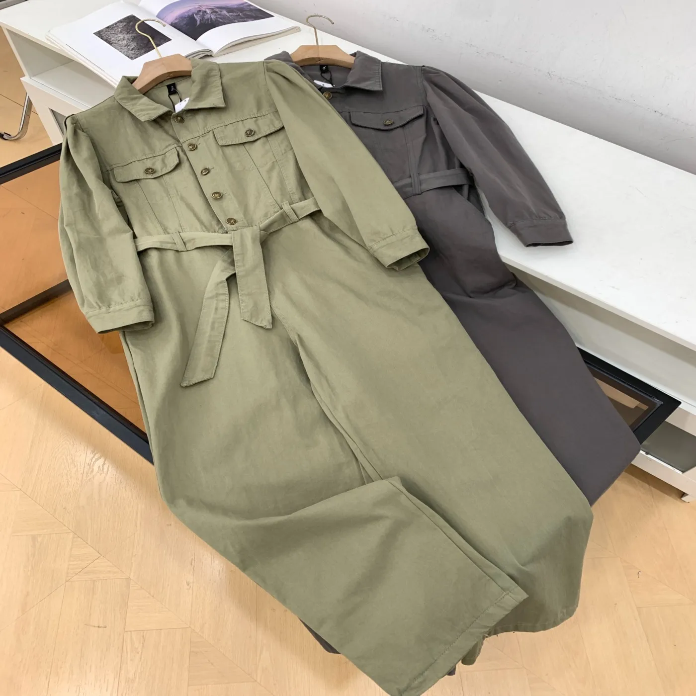 

Свободный однотонный джинсовый комбинезон Long Sve для похудения, повседневные прямые брюки со средней талией, хлопчатобумажная ткань, осенний новый Sle